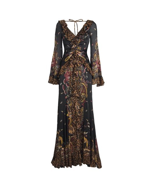 Etro Brown Silk Paisley Maxi Dress