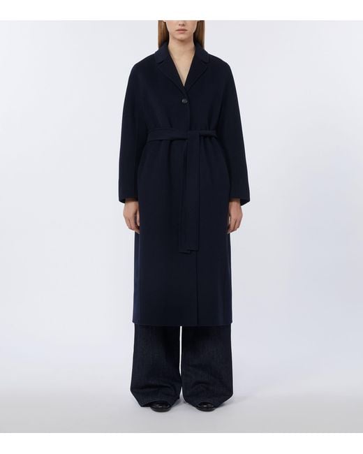 Max Mara Blue Virgin Wool Belted Coat