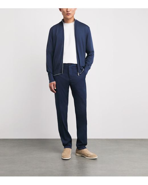 Eleventy Blue Merino Wool Double-Zip Cardigan for men