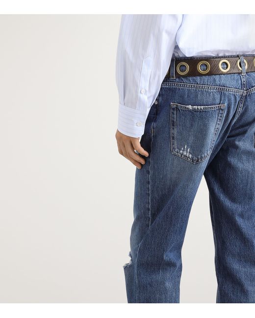 Dolce & Gabbana Blue Straight Leg Distressed Jeans for men