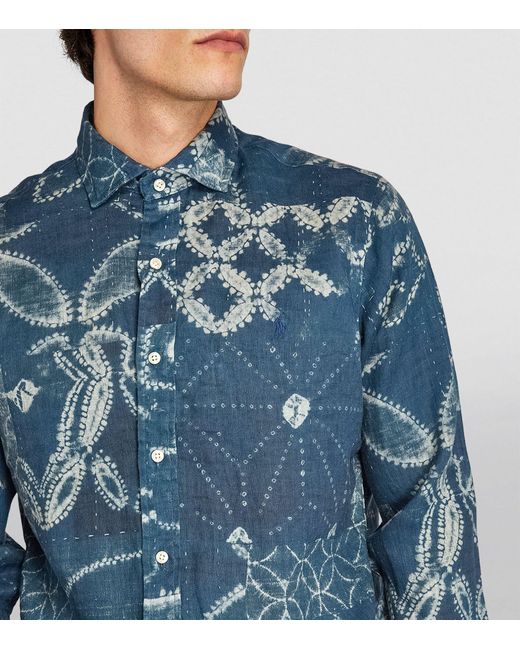Polo Ralph Lauren Blue Linen Printed Shirt for men