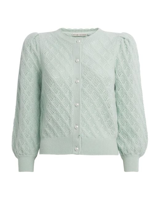 Alice + Olivia Green Cashmere Puff-Sleeve Doris Cardigan