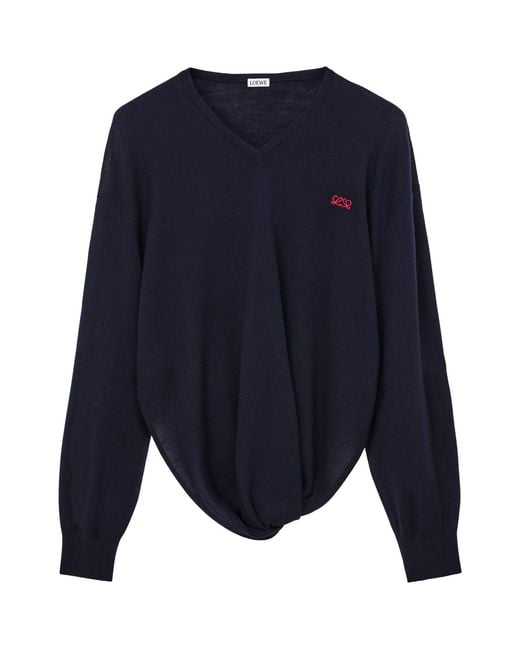 Loewe Blue Wool-Blend V-Neck Sweater