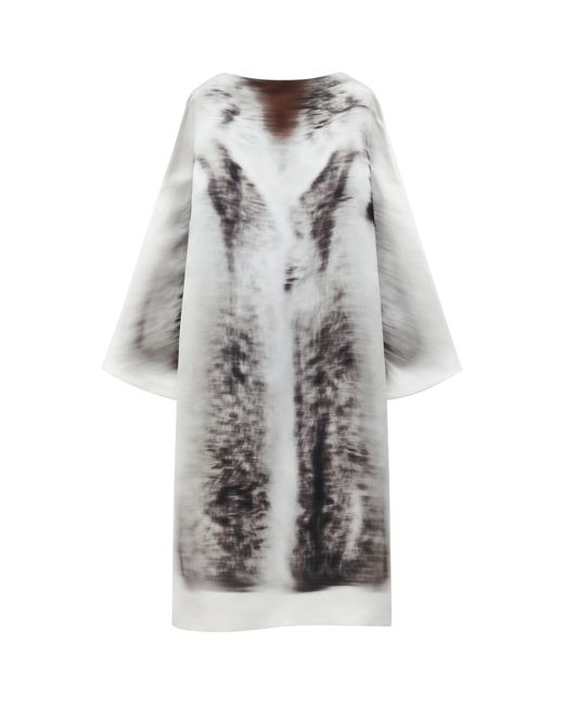 Loewe Gray Silk Graphic Midi Dress