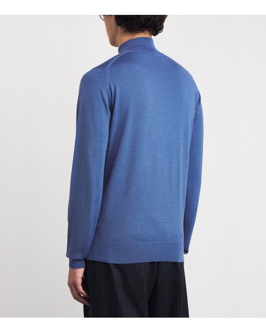 John Smedley Blue Extra Fine Merino Wool Half-Zip Tapton Sweater for men