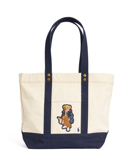 Polo Ralph Lauren Medium Canvas Polo Bear Tote Bag in Blue | Lyst