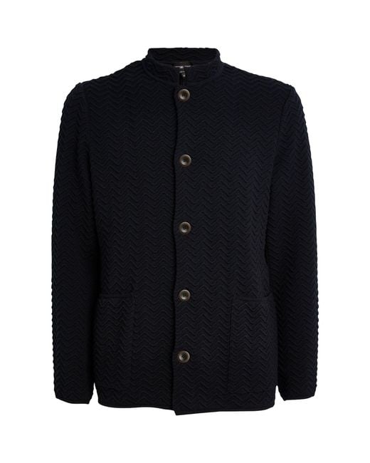 Giorgio Armani Blue Wool-blend Zigzag Cardigan for men