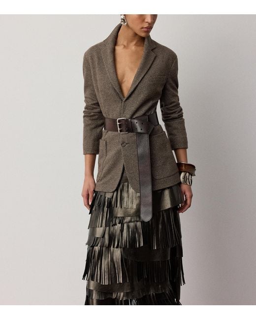 Ralph Lauren Black Leather Fringe Belinda Skirt