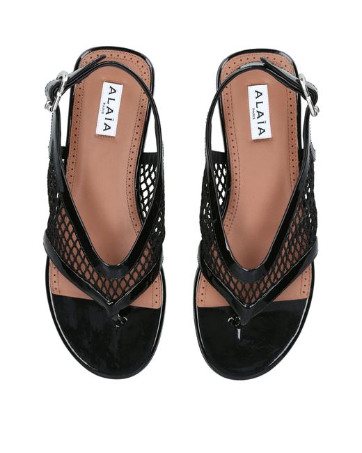 Alaïa Black Patent Leather Fishnet Sandals