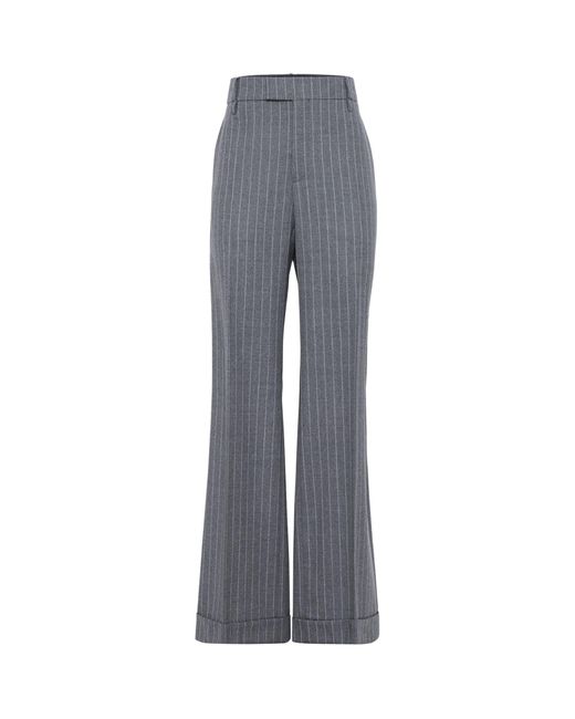 Brunello Cucinelli Gray Virgin Wool Striped Trousers