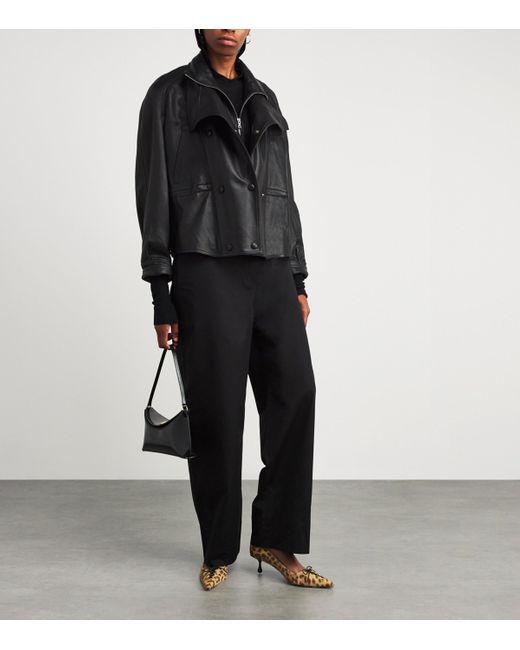 Nour Hammour Black Leather Thalia Bomber Jacket