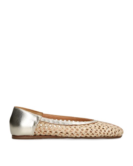 Ancient Greek Sandals Natural Raffia Leather-Trim Aeropi Ballet Flats