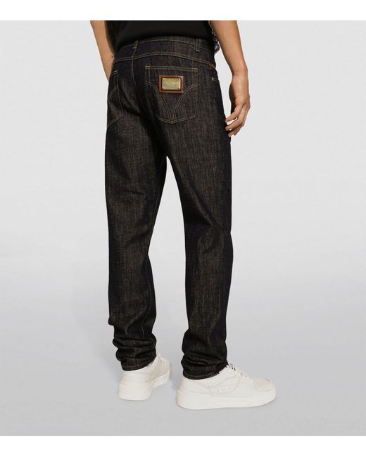 Dolce & Gabbana Black Logo Patch Straight Jeans for men