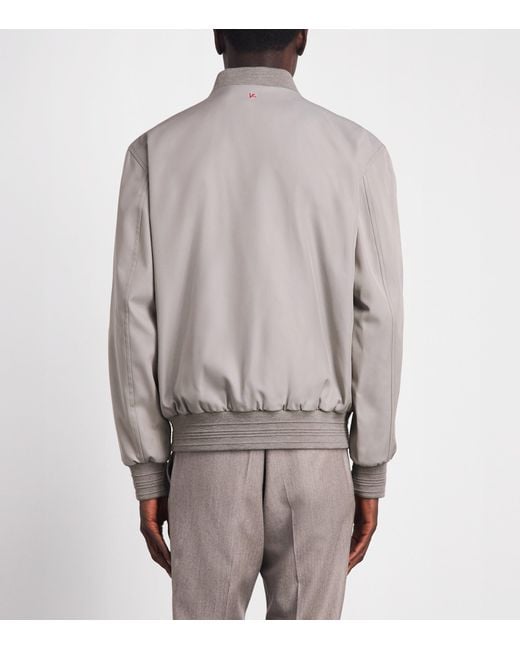 Isaia Gray Lambskin Varsity Bomber Jacket for men