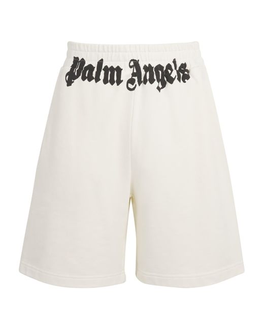 Palm Angels White Cotton Logo Sweatshorts for men