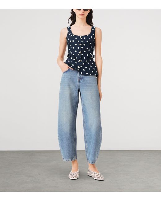 Maje Blue Linen-Blend Polka-Dot Waistcoat