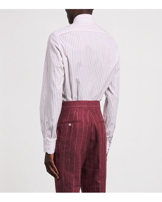 Isaia White Egyptian Cotton Stripe Shirt for men