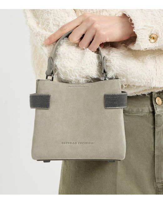 Brunello Cucinelli Metallic Small Suede Essence Top-Handle Bag