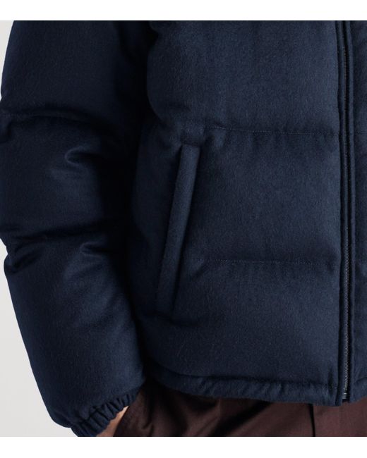 Prada Blue Cashmere Logo Puffer Jacket for men
