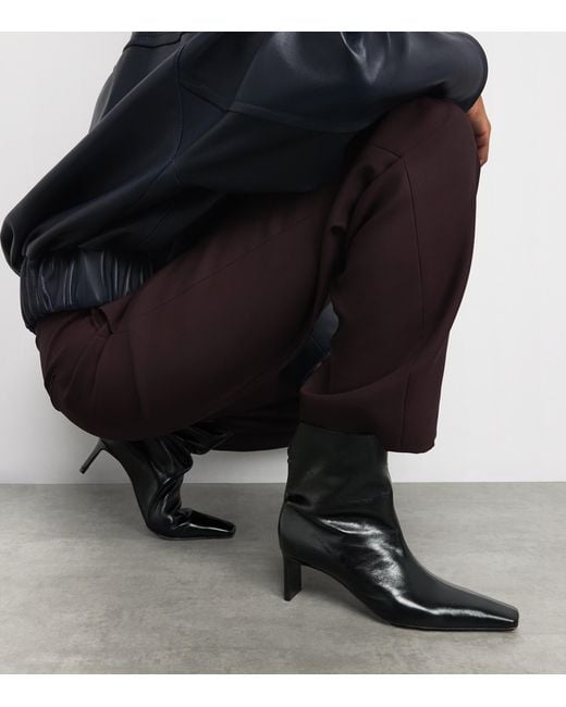 Khaite Black Leather Ona Ankle Boots 55