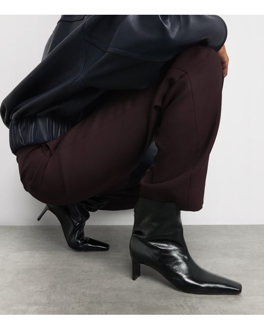 Khaite Black Leather Ona Ankle Boots 55
