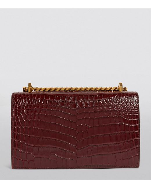 Alexander McQueen Red Medium Croc-Embossed Jewelled Satchel Bag