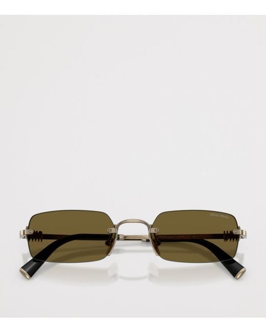 Miu Miu Green Metal Rectangular Sunglasses