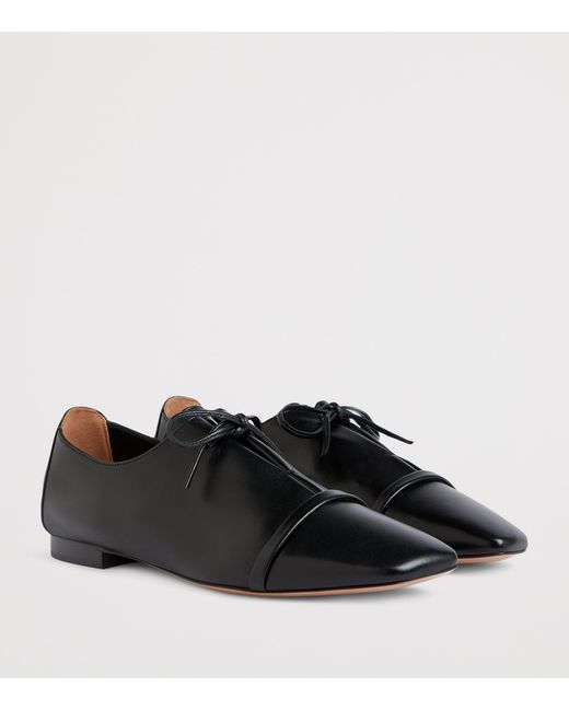 Malone Souliers Black Nappa Leather Lace-Up Jean Flats