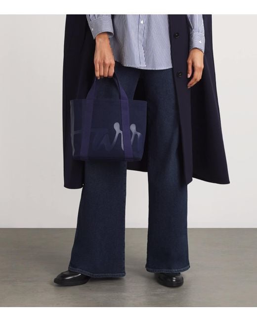 Harrods Blue Mini Cotton Logo Tote Bag