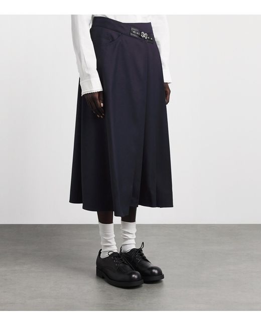 Maje Blue Wool-Blend Pleated Midi Skirt