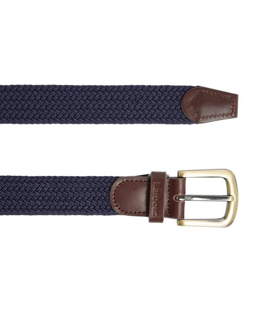 Barbour Blue Leather-Trimmed Woven Belt for men