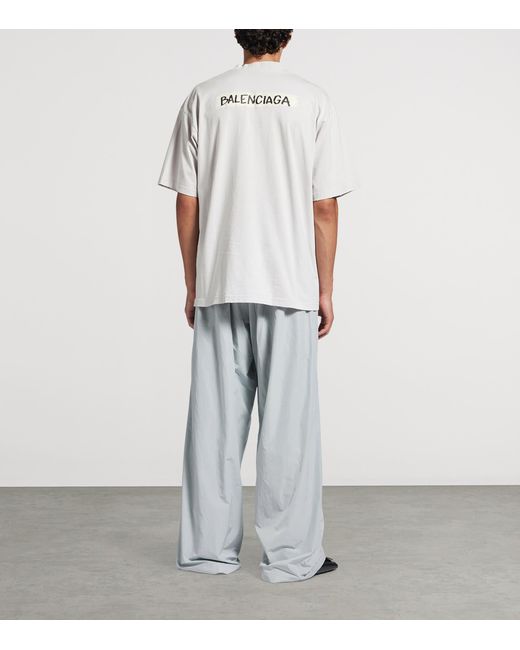 Balenciaga White Cotton Masking Tape Logo T-Shirt for men