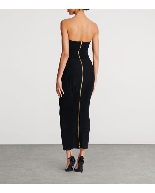 Balmain Black Knitted Strapless Maxi Dress