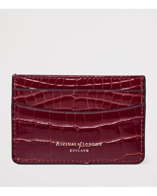 Aspinal Red Leather Croc-Embossed Slim Card Holder for men