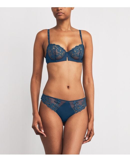 Simone Perele Blue Lace-Trim Saga Thong