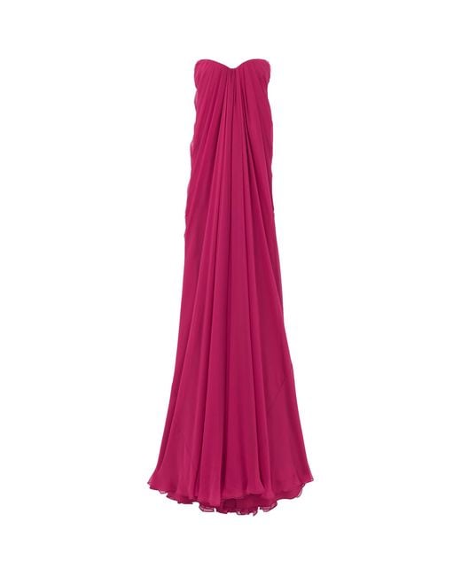 McQueen Pink Silk Draped Gown