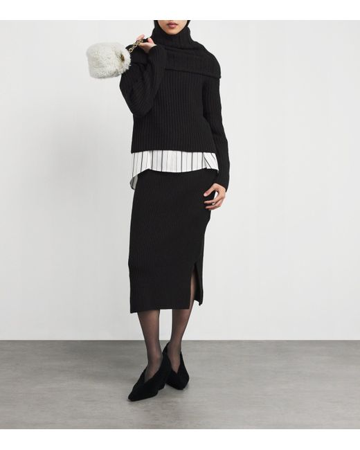 Iris Von Arnim Black Cashmere High-Waist Asina Midi Skirt