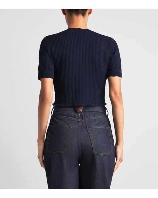 Sandro Blue Rib-Knit Cropped Cardigan