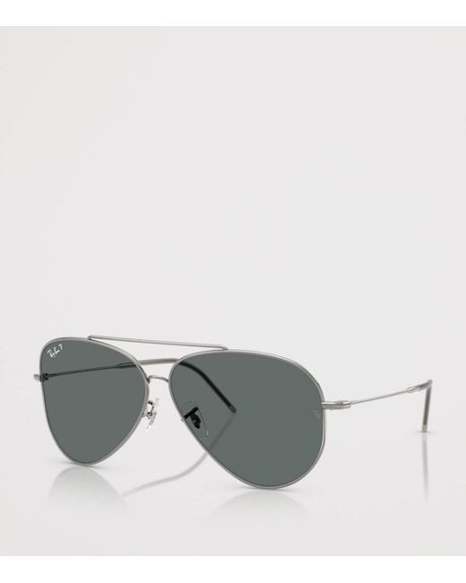 Ray-Ban Gray Metal Aviator Reverse Sunglasses