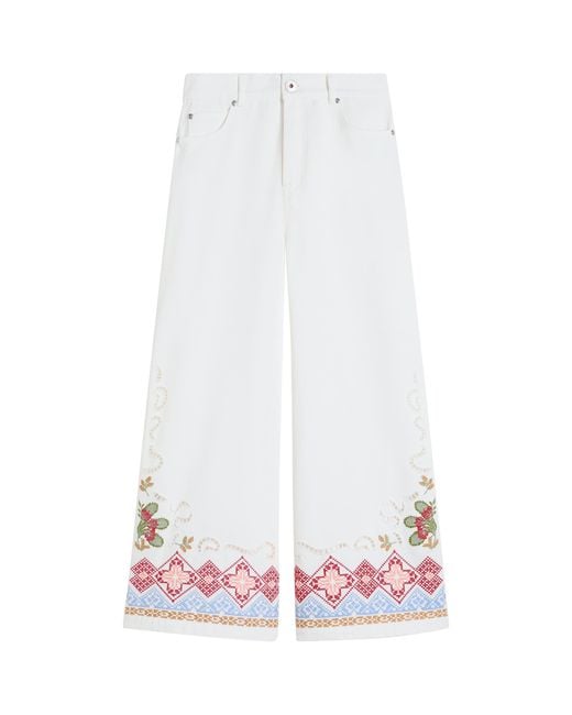 Weekend by Maxmara White Embroidered Wide-Leg Jeans