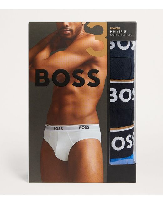 Boss Blue Stretch-cotton Power Briefs (pack Of 3) for men