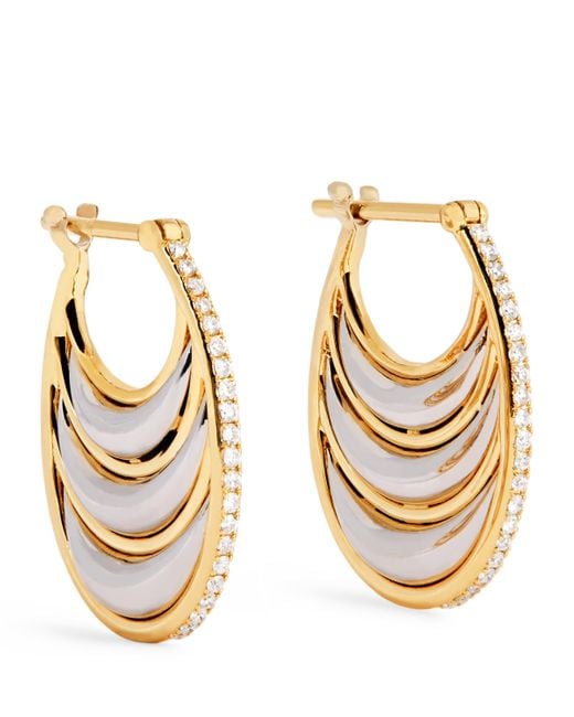 L'Atelier Nawbar Metallic And Diamond Triple Bloop Moon N*93 Hoop Earrings