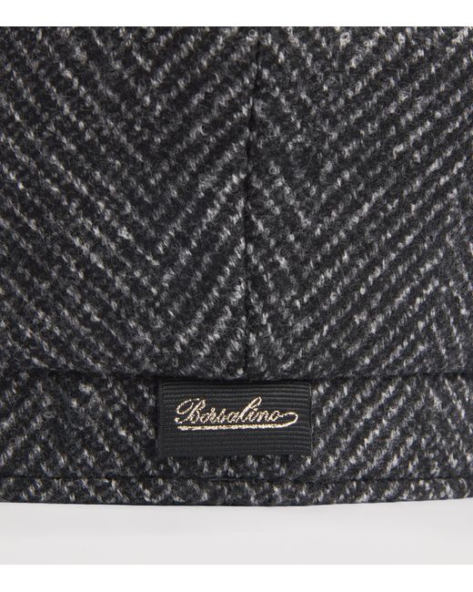 Borsalino Gray Wool-Blend Herringbone Baker Boy Hat for men