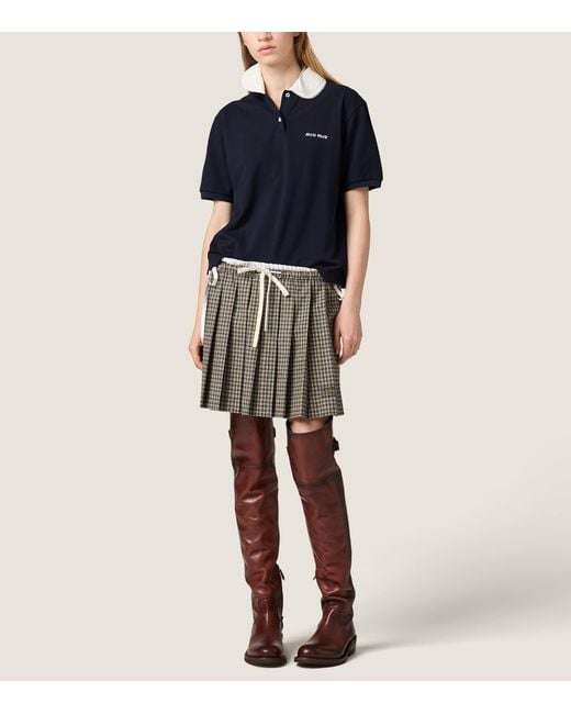 Miu Miu Blue Cotton Embroidered Polo Shirt