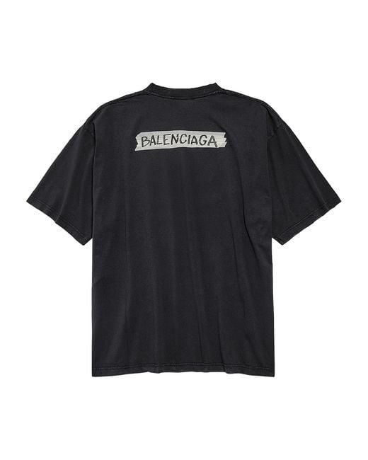 Balenciaga Black Cotton Masking Tape Logo T-Shirt for men