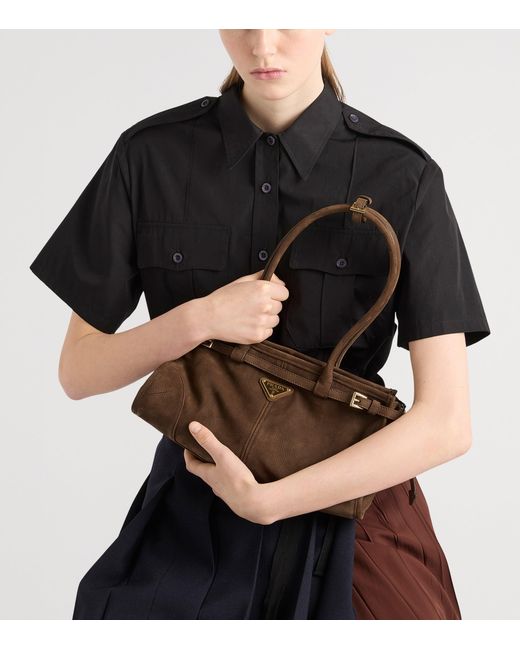 Prada Brown Medium Nubuck Leather Bonnie Top-Handle Bag