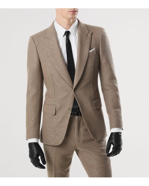 Tom Ford Brown Virgin Wool-Blend Sequinned Blazer for men