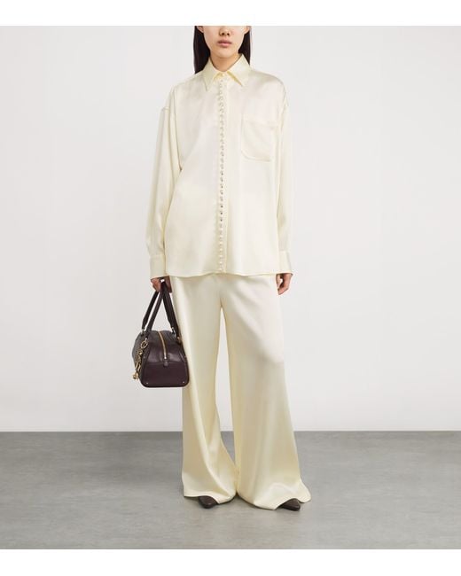 Stella McCartney White Satin Faux Pearl-Trim Shirt