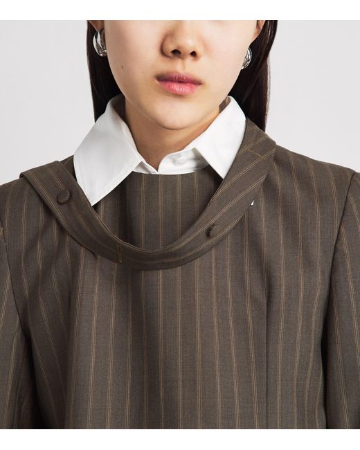 Late for Work Black Striped Scarf-Detail Jacket