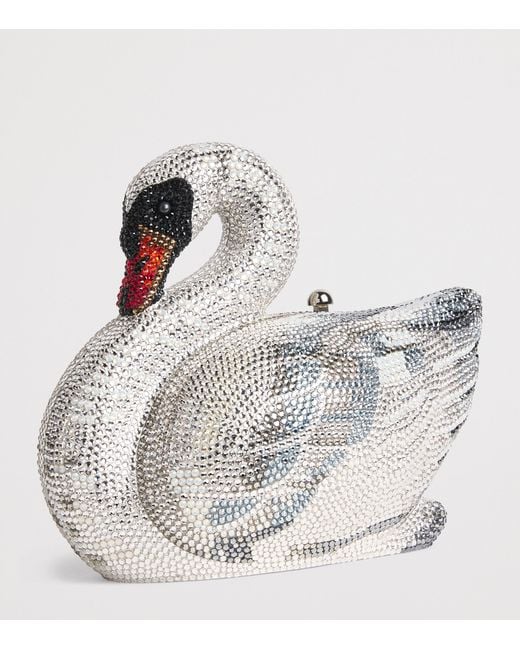Judith Leiber White Embellished Swan Clutch Bag